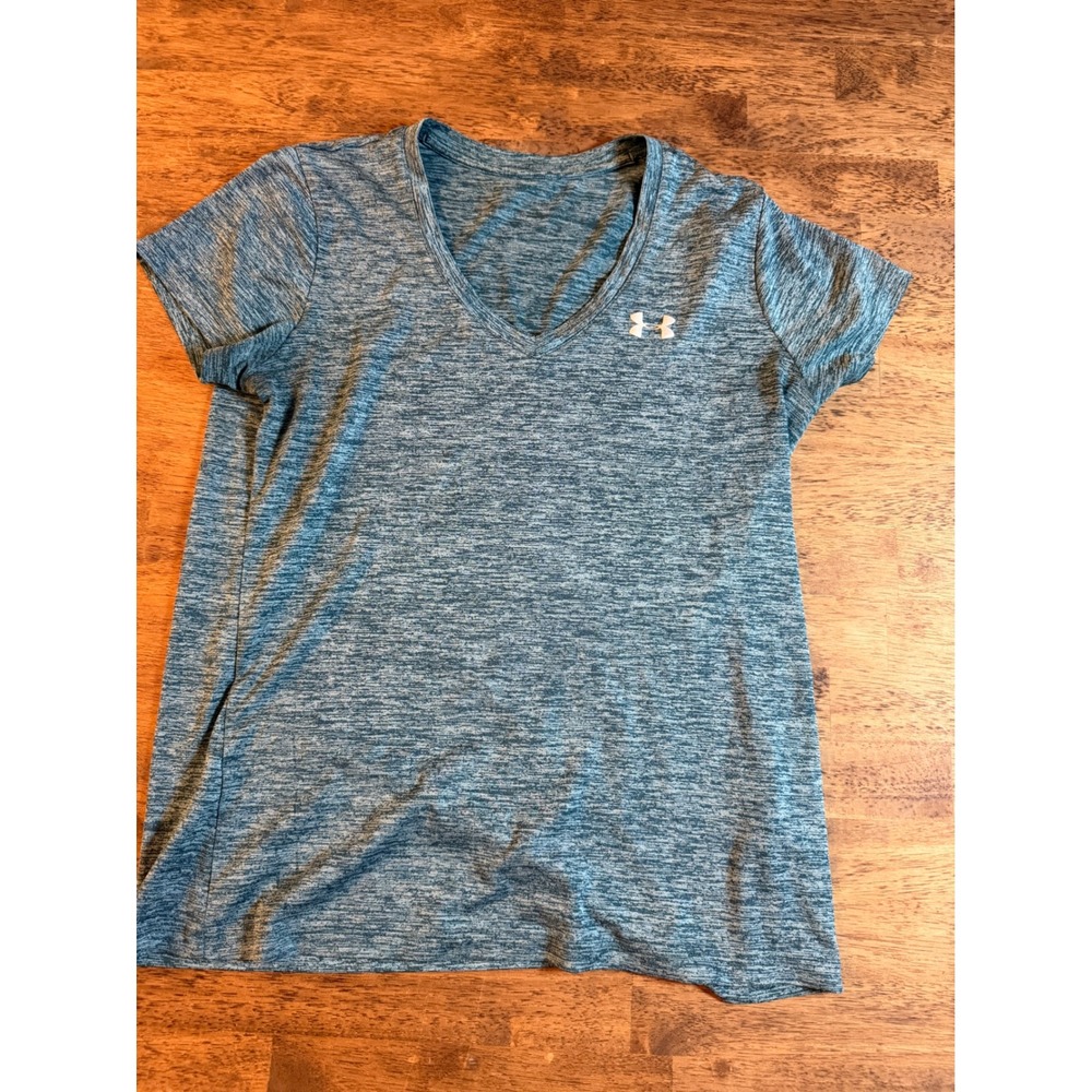 Under Armour HeatGear V-Neck Short Sleeve T-Shirt Teal Blue Heather Space Dye L
